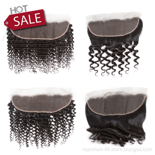Hot Sale  Raw Virgin Cuticle Aligned Mink Human Hair Transparent Pre Plucked Ear To Ear 13*4 Lace Frontal Closure With Baby Hair